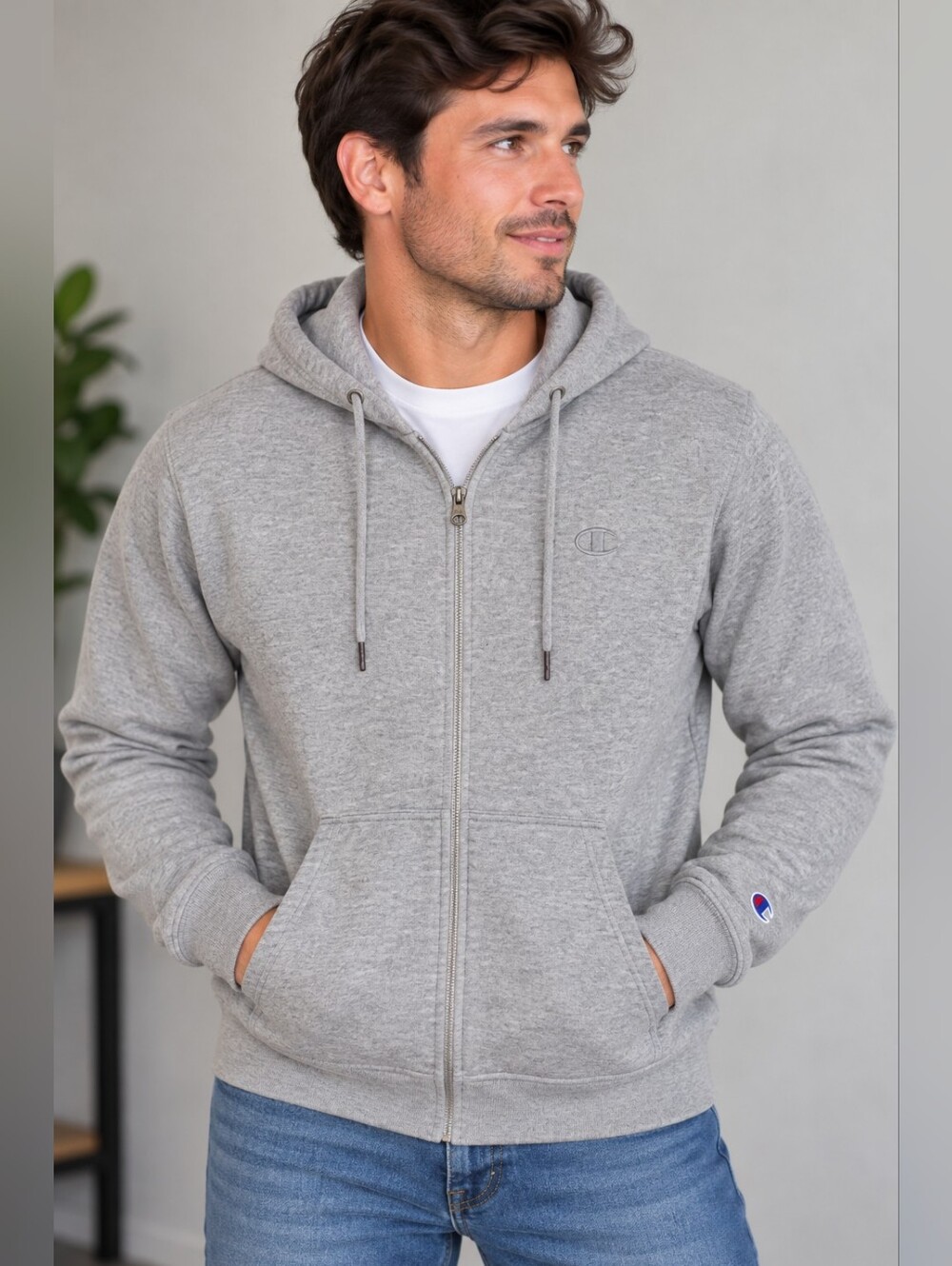 Champion Men’s Gray Full Zip Hoodie Sweatshirt Size Small